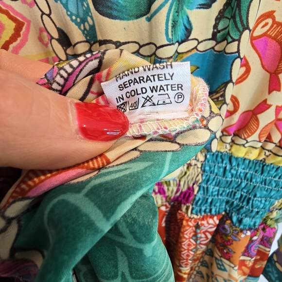 Tipsy Gipsy Colorful Patchwork Boho Tie-Front Mini Dress Size M - Picture 10 of 13